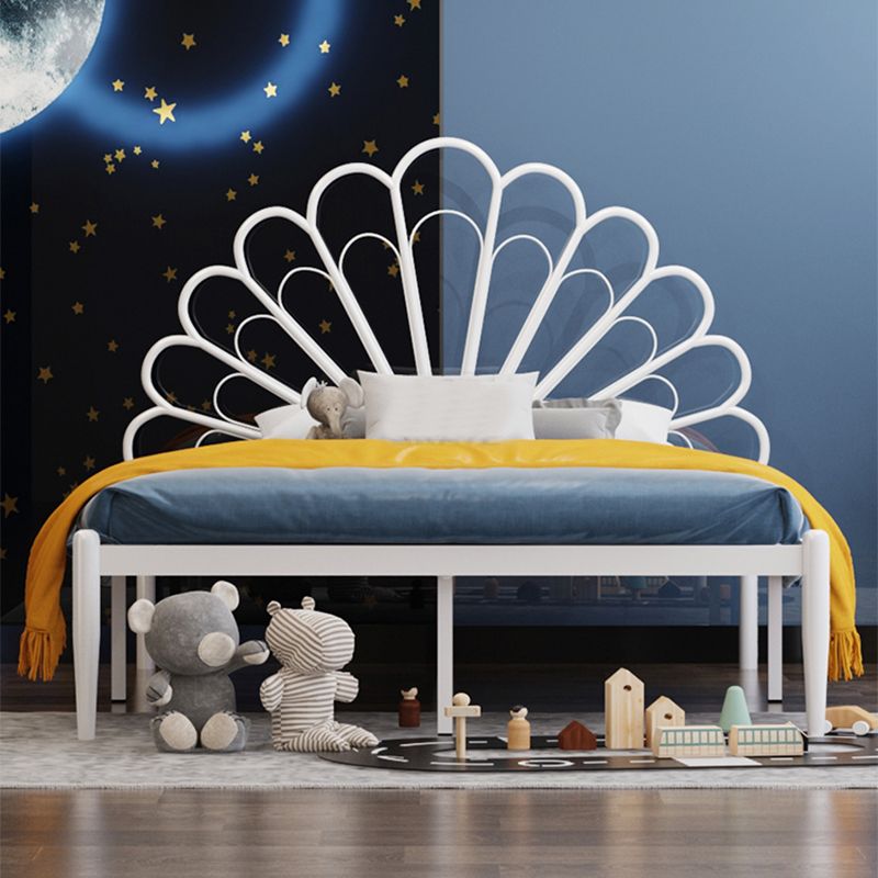 47" Tall Open-Frame Bed Glam Metal Standard Bed with Camelback Headboard