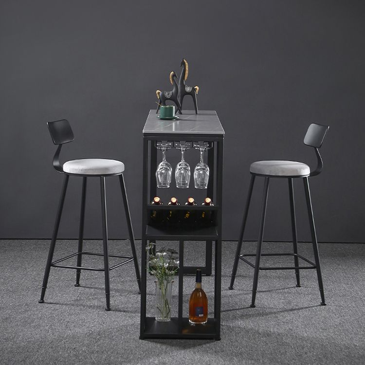 Sintered Stone Bar Dining Table Industrial Rectangle Bar Height Pub Table with Shelves