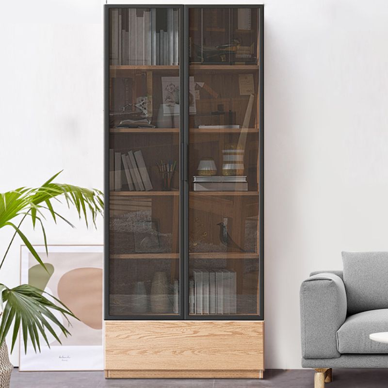 スカンジナビアオイルオークストレージキャビネットガラスドアリビングルーム用のキャビネットを表示