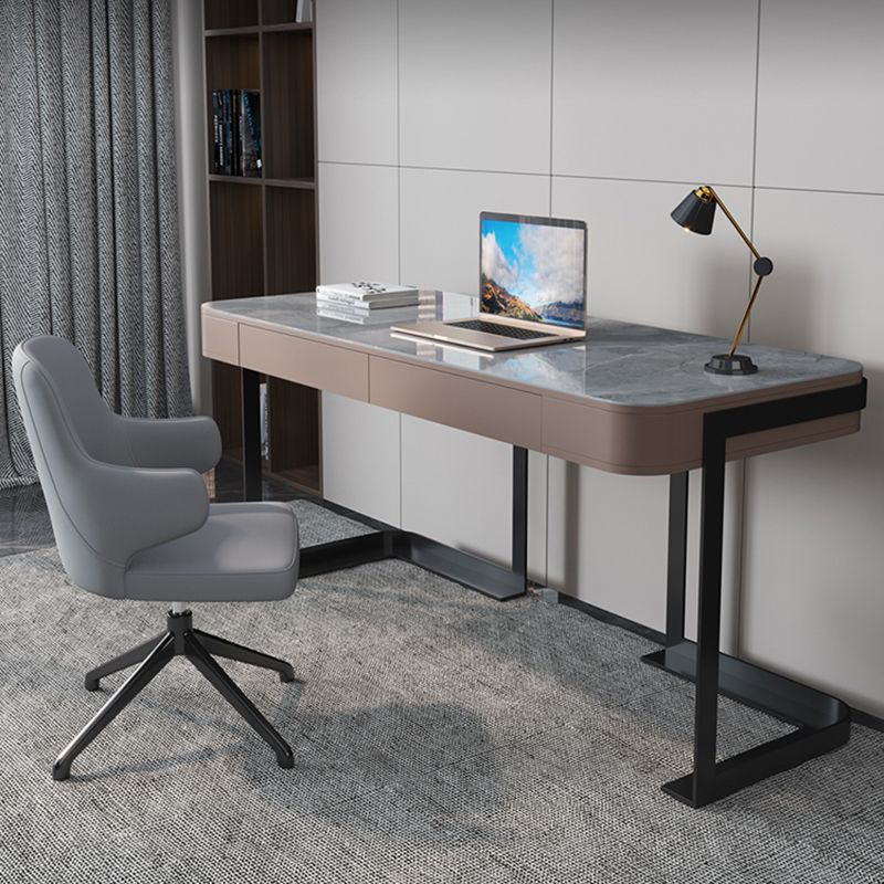 Modern Slate Top Office Desk Rectangle Writing Desk with 2 Drawers for Home