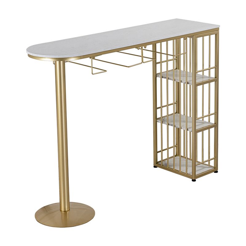 Glam Faux Marble Indoor Bar Dining Table Iron Double Pedestal Bistro Table with Shelve Clearhalo 'Bar Furniture' 'Bar Tables' 'bar_tables' 'Furniture' 'furniture_bar_tables' 'Kitchen & Dining Furniture' 'kitchen&dining_furn' 'kitchen' 1200x1200_977c0d22-7f56-4124-b9ab-36f688ad3dcb