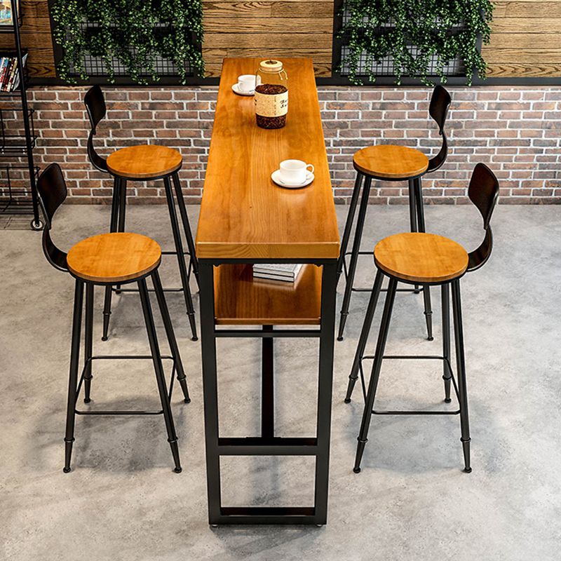 Modern Rectangle Bar Dining Table Wood Trestle Bar Height Table with Shelves Clearhalo 'Bar Furniture' 'Bar Tables' 'bar_tables' 'furn' 'furn_bar_tables' 'Furniture' 'furniture_bar_tables' 'Kitchen & Dining Furniture' 'kitchen&dining_furn' 'kitchen' 1200x1200_977c7593-1bdf-46c9-8adb-1fcd097421b4