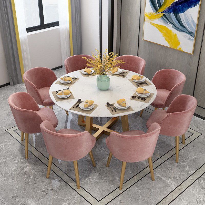 Metal and Stone Table Glam Style Minimalist Family Round Dining Table for Home