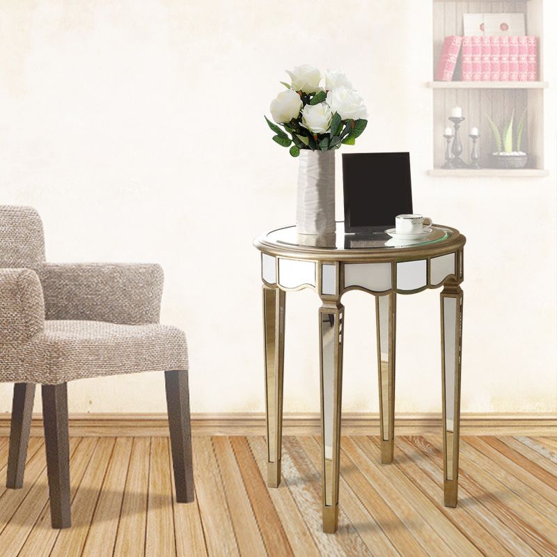 Round Glass Top Side End Table Modernistic Solid Wood 4 Legs End Table Clearhalo 'Coffee & Accent Tables' 'End & Side Tables' 'end_side_tables' 'furn' 'furn_end_side_tables' 'Furniture' 'Living Room Furniture' 1200x1200_9783705f-7c2a-4d03-acb3-c294abb99f7e