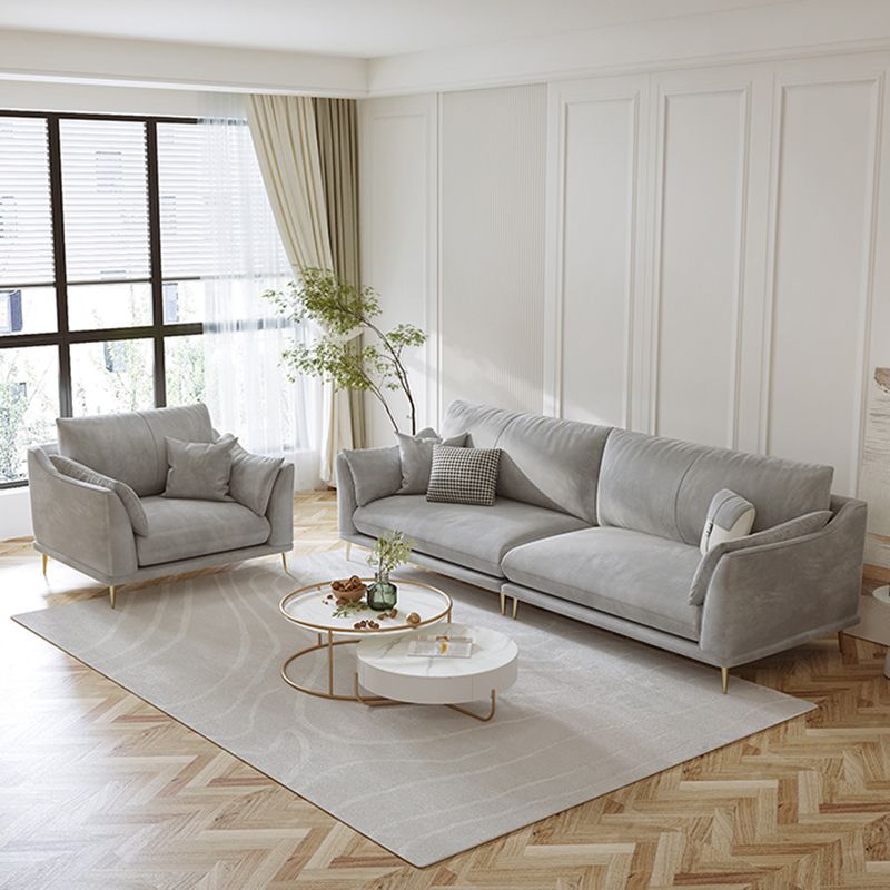 with Pillows Contemporary Sloped Arm Standard Settee Couch in Grey Clearhalo 'furn' 'furn_sofas' 'Furniture' 'Living Room Furniture' 'Sofa' 'sofas' 1200x1200_9785485f-6fbd-442a-89a6-1bbd9e45c800