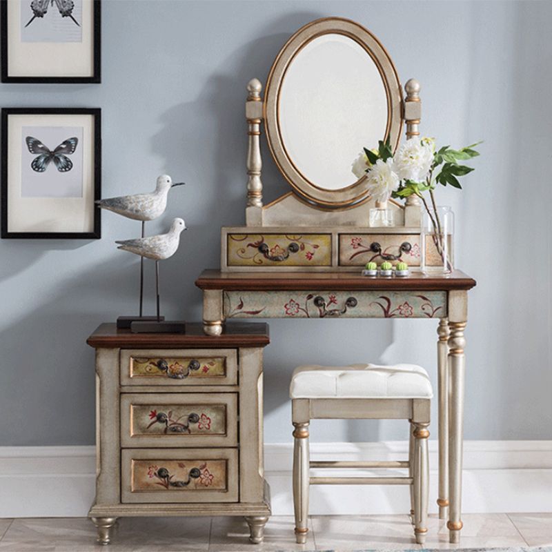Victorian Vanity Set Solid Wood Drawers Included Makeup Dressing Table With Mirror & Stool Clearhalo 'Bedroom Furniture' 'furn' 'furn_makeup_vanities' 'Furniture' 'Makeup Vanities' 'makeup_vanities' 1200x1200_9786dc18-2117-4d8d-afdc-5e2a587cd810