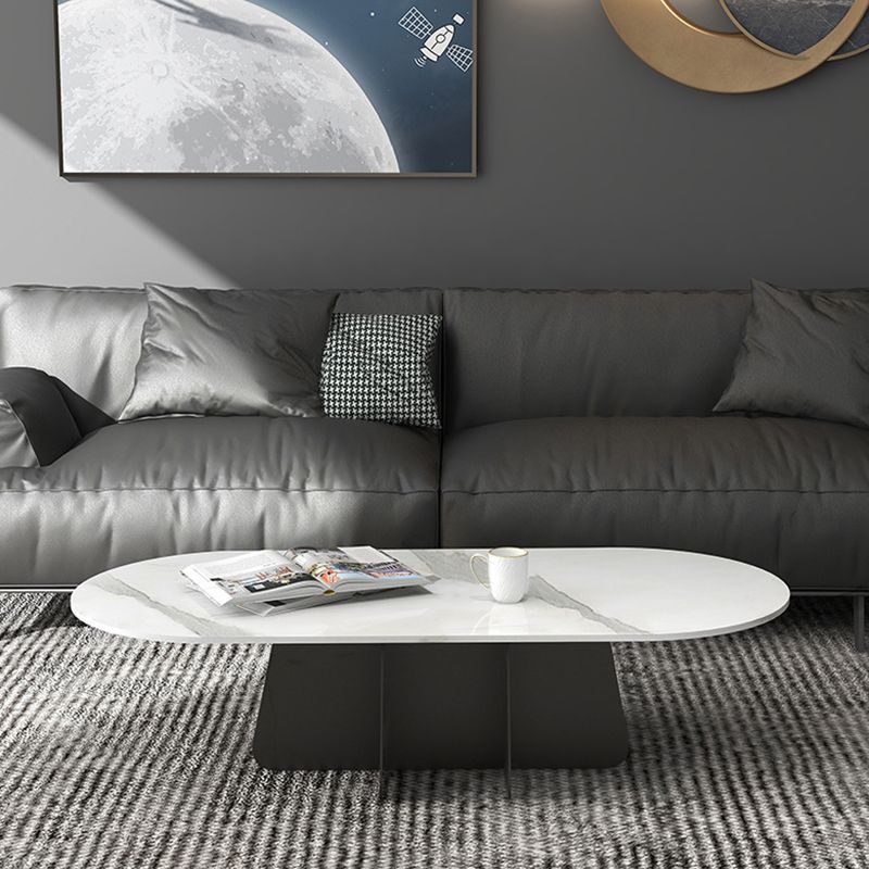 Glam Style Oval Coffee Table with Marble Top and Iron Base in Black Clearhalo 'Coffee & Accent Tables' 'Coffee Tables' 'coffee_tables' 'furn' 'furn_coffee_tables' 'Furniture' 'Living Room Furniture' 1200x1200_9787060e-10db-45ba-82d4-c710e92cb993