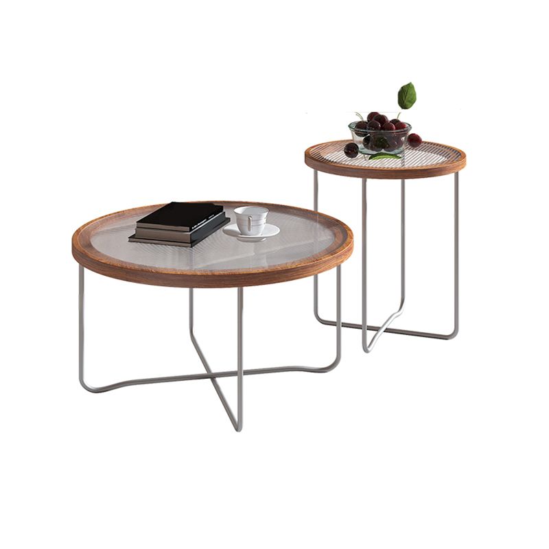 Round Glass Top Coffee Table Set Frame Cocktail Table with Wood Accent Clearhalo 'Coffee & Accent Tables' 'Coffee Tables' 'coffee_tables' 'furn' 'furn_coffee_tables' 'Furniture' 'Living Room Furniture' 1200x1200_978bf3ba-b6c0-4a67-b58c-77f94fbd7825