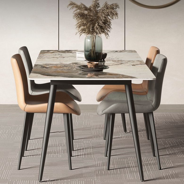 Simplicity Rectangle Dining Room Table Grey Sintered Stone Table with 4 Black Legs Clearhalo ' dining_table' 'Dining Tables & Seating' 'Dining Tables' 'furn' 'furn_dining_table' 'Furniture' 'furniture_dining_table' 'Kitchen & Dining Furniture' 'kitchen&dining_furn' 'kitchen' 'kitchen_dining_table' 1200x1200_978ef151-a408-45be-8ad8-791d2fcdf932