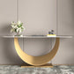 Glam Stone Console Table 16" W Half Moon Stain Resistant Accent Table for Hall