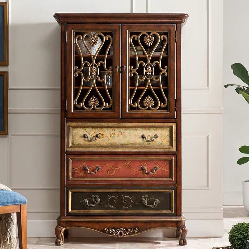 Industrial Cabriole Legs Accent Cabinet Solid Wood Storage Cabinet with Drawer