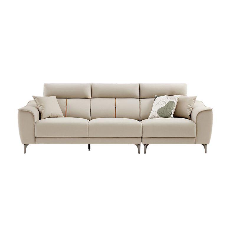 コンテンポラリースタイルのフェイクレザーソリッドカラー縫製枕バックソファ