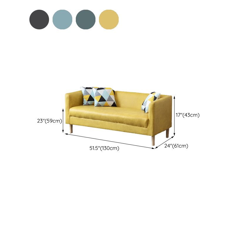 Tuxedo Arm Single Cushion Sofa Nordic Faux Leather and Wood Sofa with Pillows