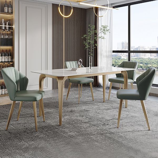 Modern Style Traditional Height Dining Set with Fixed Rectangle Shape Table and 4 Gold Legs Base Clearhalo 'Dining Room Sets' 'Dining Tables & Seating' 'dining_room_set' 'furn' 'furn_dining_room_set' 'Furniture' 'furniture_dining_room_set' 'Kitchen & Dining Furniture' 'kitchen&dining_furn' 'kitchen' 1200x1200_97969512-a0f8-4a79-8486-a1b0c754d4e7