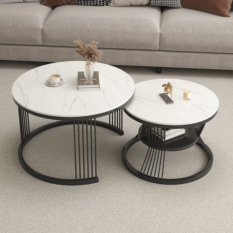 Metal and Slate Coffee Table Glam Round Frame Coffee Table Set Clearhalo 'Coffee & Accent Tables' 'Coffee Tables' 'coffee_tables' 'furn' 'furn_coffee_tables' 'Furniture' 'Living Room Furniture' 1200x1200_97977469-89f9-4e29-97e1-188cf86cf28e