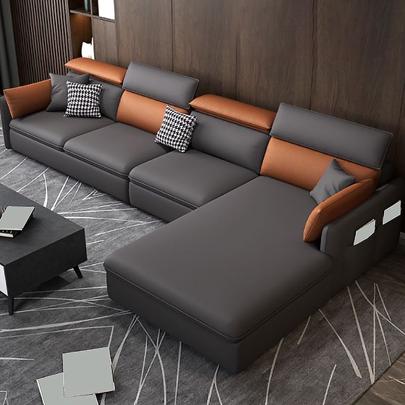 Adjustable Faux Leather Flared Arm Sectional with Storage for Living Room