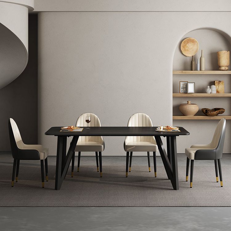 Mesa de comedor rectangular 4 Mesa de comedor de piernas en marco negro para cocina
