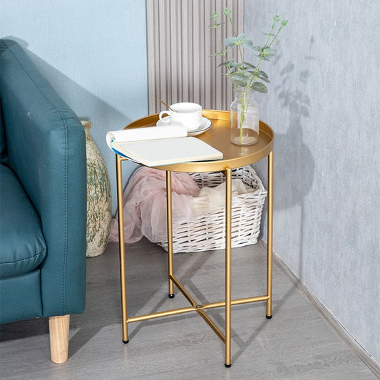 Mesa de las patas cruzadas modernas Mesa de esquina de la bandeja redonda de la parte superior del lado del lado