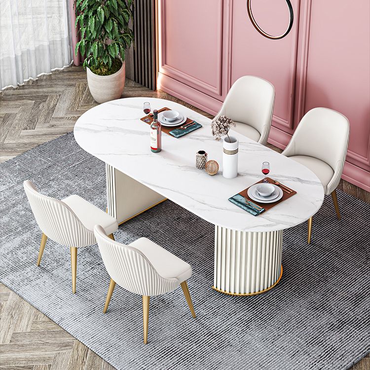 Oval Sintered Stone Dining Table Modern Table in White with Metal Double Pedestal Base Clearhalo ' dining_table' 'Dining Tables & Seating' 'Dining Tables' 'furn' 'furn_dining_table' 'Furniture' 'furniture_dining_table' 'Kitchen & Dining Furniture' 'kitchen&dining_furn' 'kitchen' 'kitchen_dining_table' 1200x1200_979ffc61-b5b8-40d6-ac5a-9b026fd63189