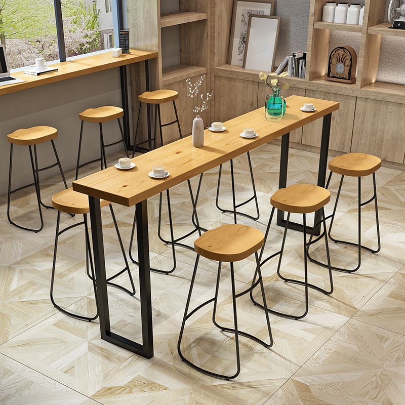 Tavolo da bar per top in legno di pino rettangolare tavolo da bar moderno con doppio piedistallo nero