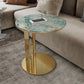 Glam C-shape Side Table Round Stone Top Sofa Side Accent Table
