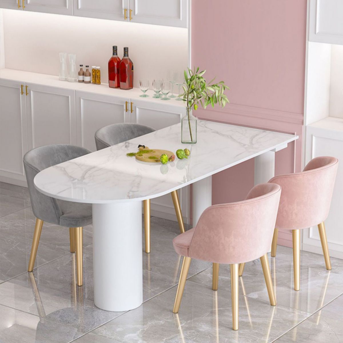 Glam Style gesinterde stenen eetset 1/4/5-delige eetset voor eetruimtes