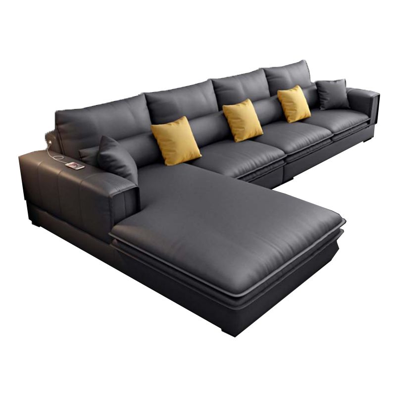 Contemporary Cushions Square Arm Living Room Faux Leather Stationary Sofa