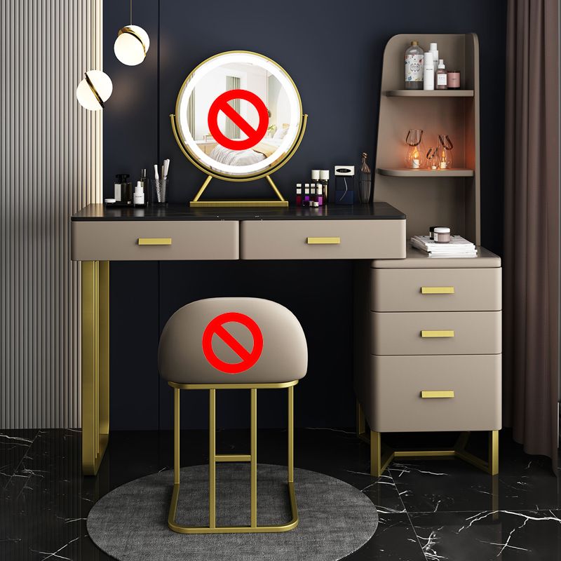 5-Drawer Glam Stone Makeup Dressing Table Stool Set - 51.18" H