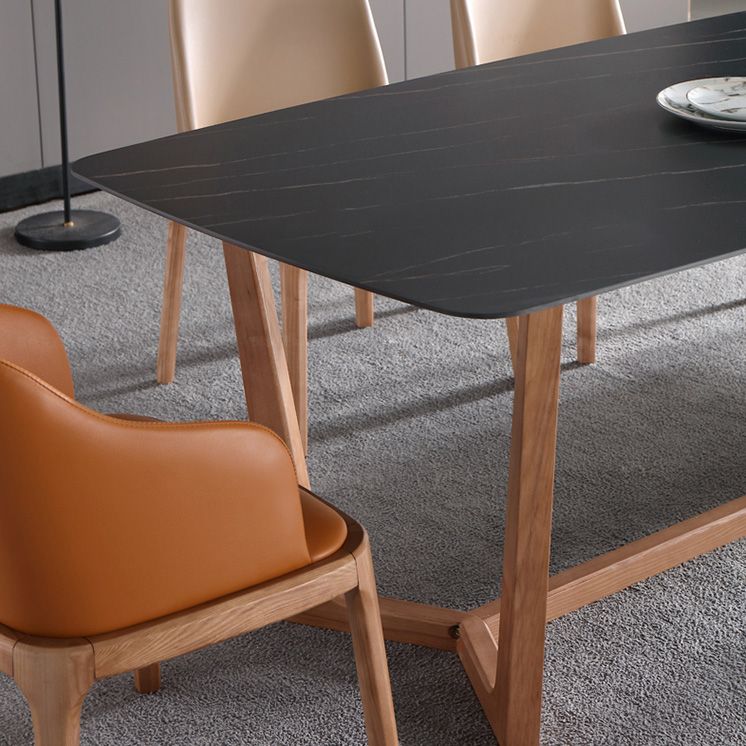 Sintered Stone Black Dining Table Simplicity Trestle Base Table for Dining Room Clearhalo ' dining_table' 'Dining Tables & Seating' 'Dining Tables' 'furn' 'furn_dining_table' 'Furniture' 'furniture_dining_table' 'Kitchen & Dining Furniture' 'kitchen&dining_furn' 'kitchen' 'kitchen_dining_table' 1200x1200_97b01648-6fb3-4b14-b00f-56712c3eaac5