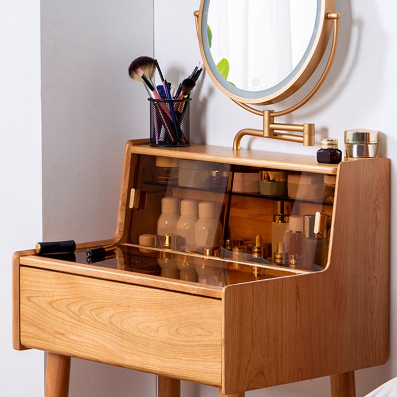 Descripción de tocador de maquillaje marrón 54.33 "Tablas de tocador alto con cajón