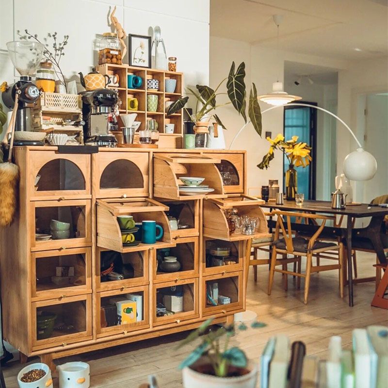 Moderno sideboard in pino porte di vetro armadio di sideboard per sala da pranzo