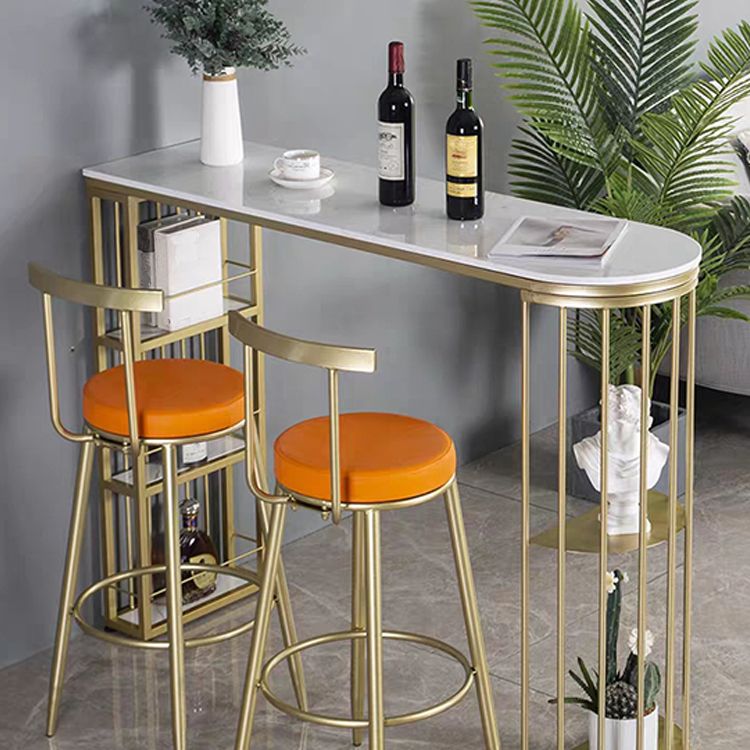 Glam Marble Top Bar Table Gold Double Pedestal Table - 41.3" H Clearhalo 'Bar Furniture' 'Bar Tables' 'bar_tables' 'furn' 'furn_bar_tables' 'Furniture' 'furniture_bar_tables' 'Kitchen & Dining Furniture' 1200x1200_97bf3512-22b7-47b8-aa02-28b415719d8f