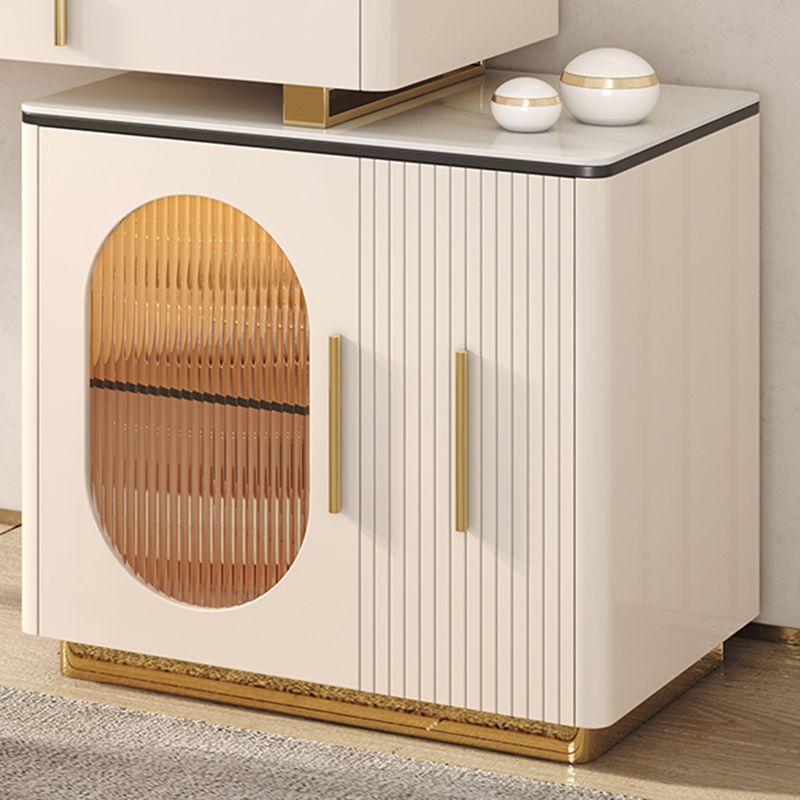 Ensemble de vanité 2/3 pièces, table avec dessus en pierre et 4 tiroirs de rangement, beige