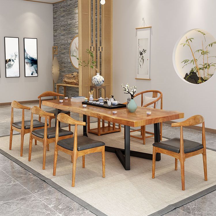 Industrial Rectangle Dining Table Pine Solid Wood Table with Black Trestle Base for Dining Room Clearhalo ' dining_table' 'Dining Tables & Seating' 'Dining Tables' 'furn' 'furn_dining_table' 'Furniture' 'furniture_dining_table' 'Kitchen & Dining Furniture' 'kitchen&dining_furn' 'kitchen' 'kitchen_dining_table' 1200x1200_97c0cf03-25b3-49f9-a74b-e03aa34c47a8