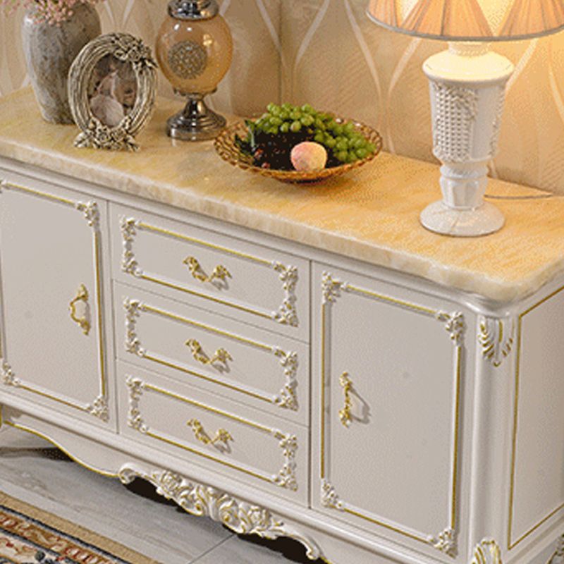 Glam 2-door Sideboard in White Solid Wood with Marble for Living Room Clearhalo 'buffet_sideboard' 'Buffets & Sideboards' 'furn' 'furn_buffet_sideboard' 'Furniture' 'Kitchen & Dining Furniture' 1200x1200_97c0f160-5969-4699-b2e6-6ba3bba823c1