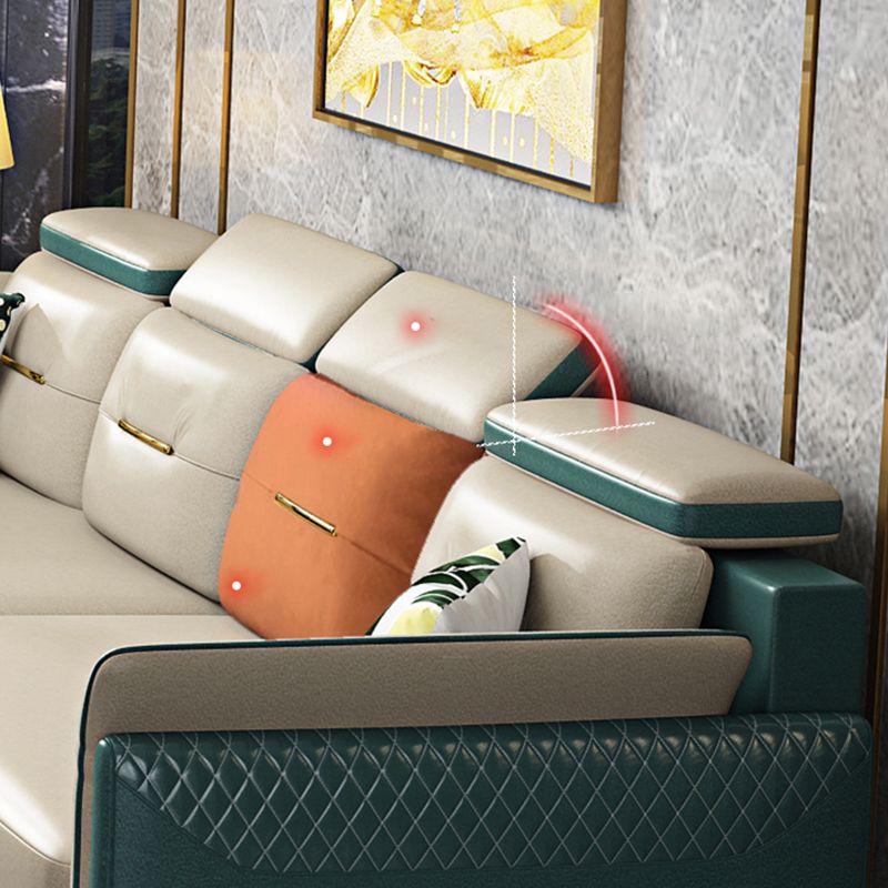 Stain-Resistant Faux Leather Sofa Living Room Green and Beige Couch with Flared Arms Clearhalo 'furn' 'furn_sofas' 'Furniture' 'furniture_sofas' 'Living Room Furniture' 'Sofa' 'sofas' 1200x1200_97c83a4f-7143-4468-99b5-11a11b0e76b2