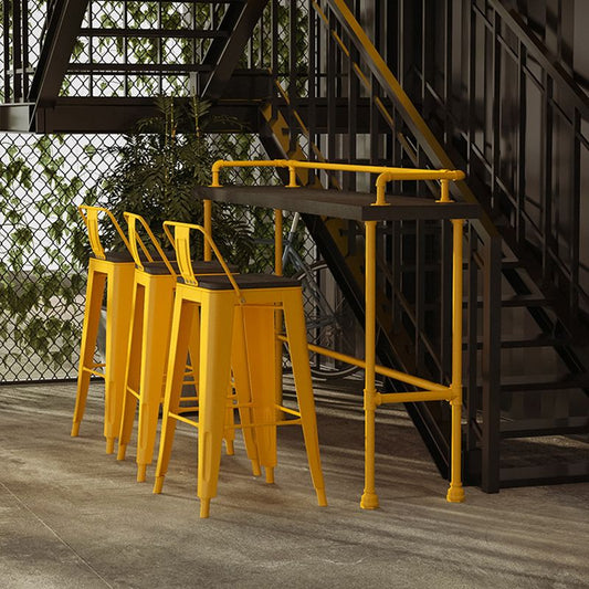 Industrial Black Wood Pub Table with Rectangle Table Top Yellow Trestle Table - 42" H Clearhalo 'Bar Furniture' 'Bar Tables' 'bar_tables' 'furn' 'furn_bar_tables' 'Furniture' 'furniture_bar_tables' 'Kitchen & Dining Furniture' 1200x1200_97c86c85-d88e-447e-b7e0-8dae5771ecff