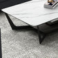 Rectangle Stone Top Cocktail Table with Cross Leg and Storage Shelf