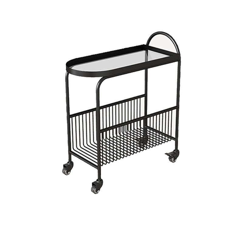 Modern Glass Top with Storage Double Tier Living Room Accent Side Table