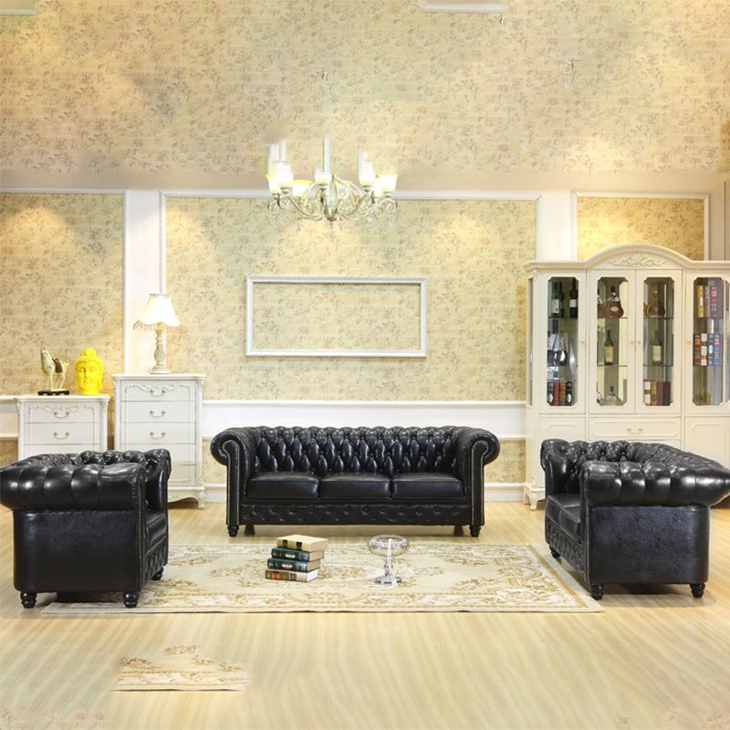 伝統的なリビングルームブラックタフトロールアーム標準座席