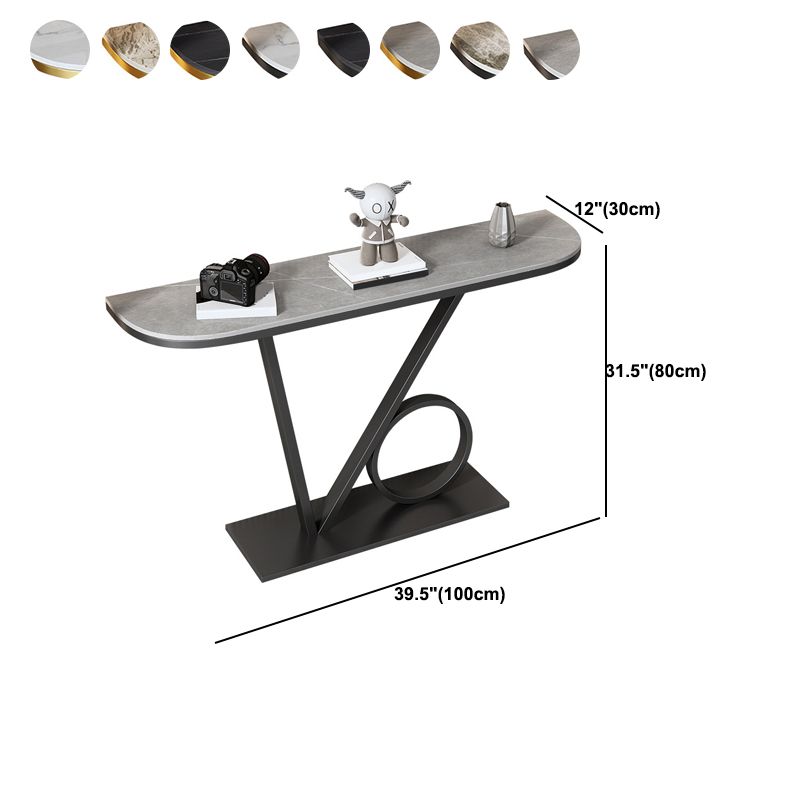 Tavolino con console superiore in pietra mezzaluna con tavolo di accento di base del piedistallo di ferro