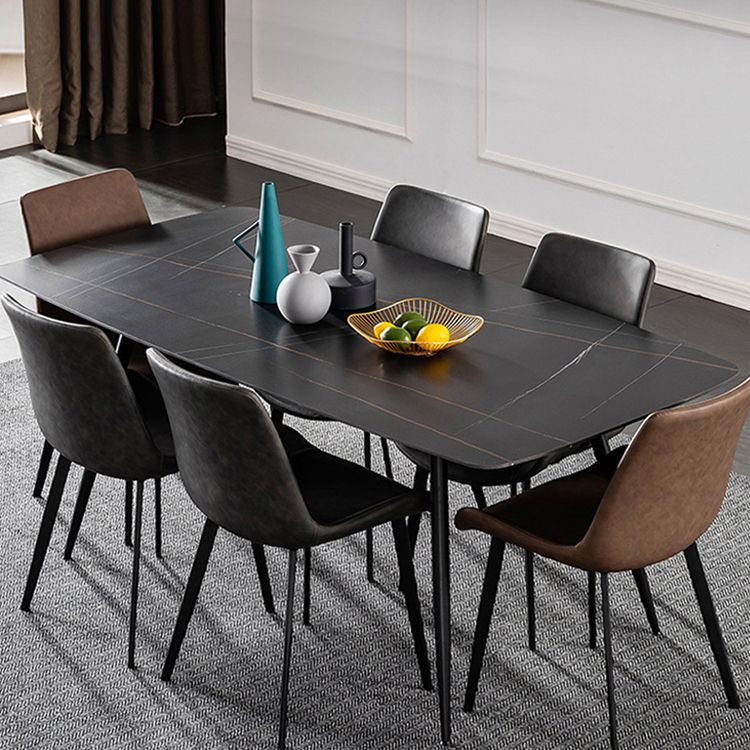 Industrial Style Rectangle Dining Table Stone Dinner Table with Metal 4 Legs Clearhalo ' dining_table' 'Dining Tables & Seating' 'Dining Tables' 'furn' 'furn_dining_table' 'Furniture' 'furniture_dining_table' 'Kitchen & Dining Furniture' 'kitchen&dining_furn' 'kitchen' 'kitchen_dining_table' 1200x1200_97d255df-8f0a-429c-a36d-70e42a6e3df0