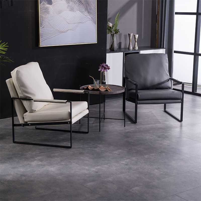 Sled Based Square Arms Faux Leather Arm Chair with Pillow Back