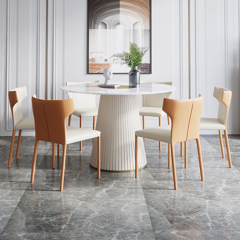 Modern 1/3/4/7 Pieces Round Dining Set Sintered Stone Dining Table with Leather Chairs Clearhalo 'Dining Room Sets' 'Dining Tables & Seating' 'dining_room_set' 'furn' 'furn_dining_room_set' 'Furniture' 'furniture_dining_room_set' 'Kitchen & Dining Furniture' 'kitchen&dining_furn' 'kitchen' 1200x1200_97d52b28-c6a7-44e7-9e47-bdb9284ace29