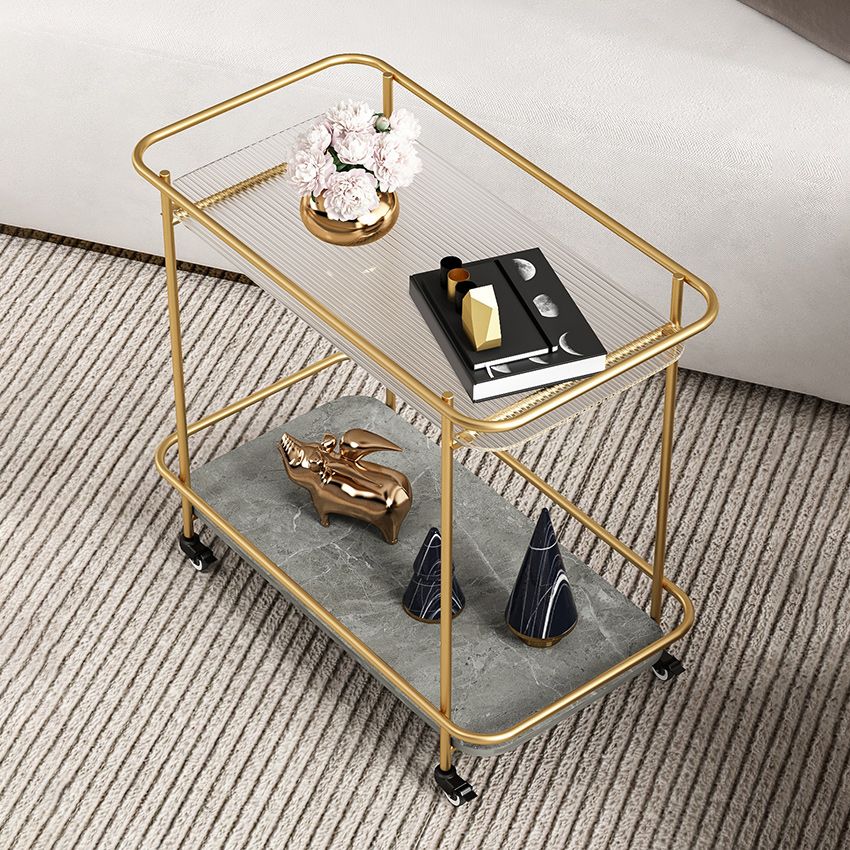 Contemporary Rectangular Side Table with Shelf, Glass Top Corner Table