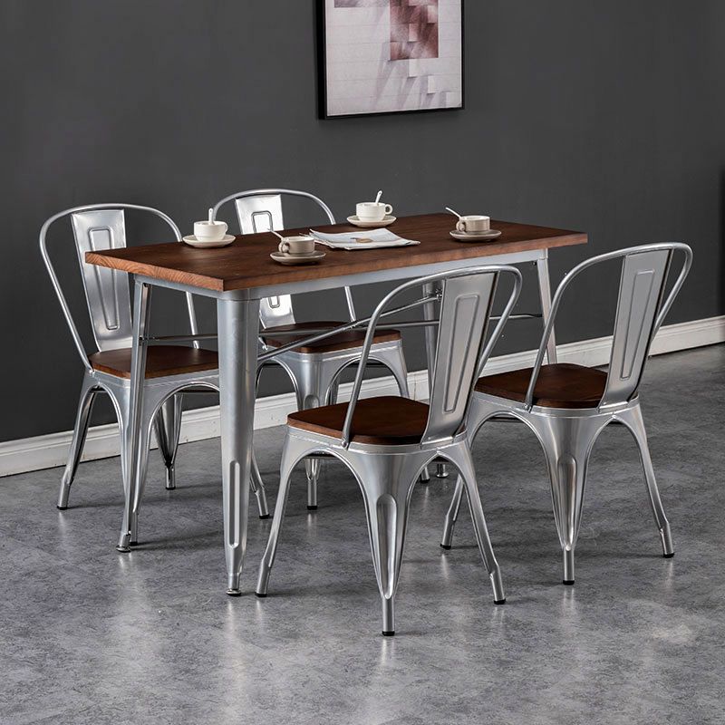 Industrial Style Solid Wood Dining Set with Metal 4 Legs Fixed Table Dinette Set for Restaurant Clearhalo 'Dining Room Sets' 'Dining Tables & Seating' 'dining_room_set' 'furn' 'furn_dining_room_set' 'Furniture' 'furniture_dining_room_set' 'Kitchen & Dining Furniture' 'kitchen&dining_furn' 'kitchen' 1200x1200_97d95a3c-58ee-430e-b059-05e1f44ed5cc