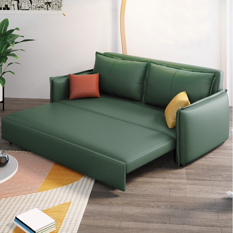 Contemporary Futon Sofa Bed Metal Green with Storage Pillow Back Square Arms