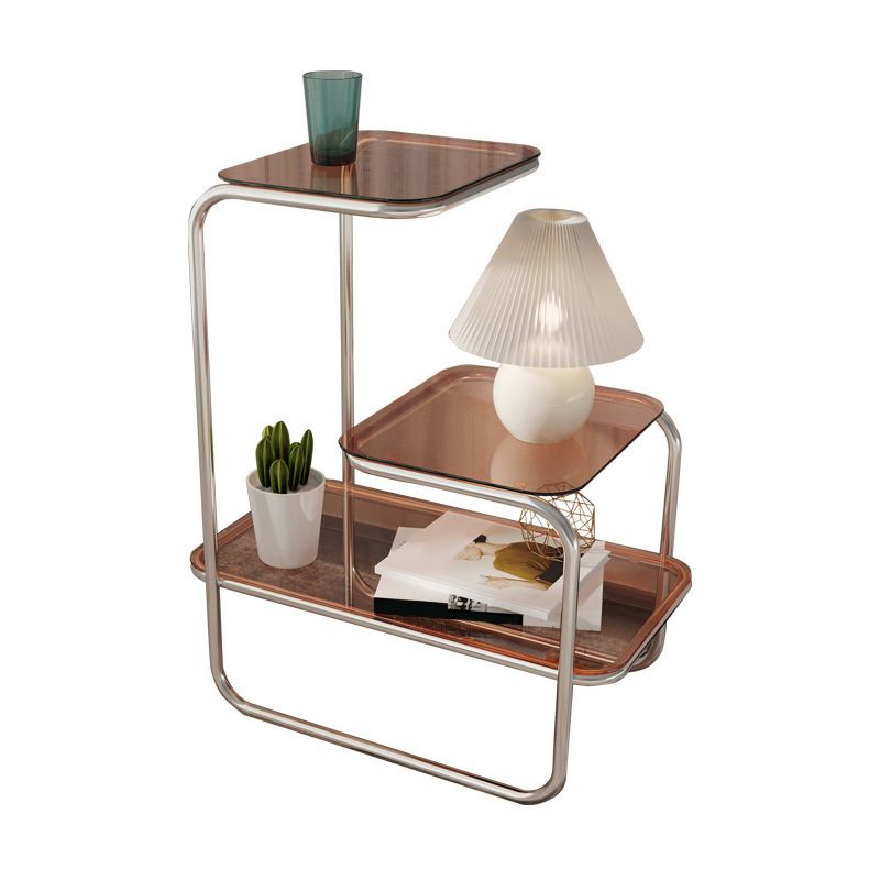 Tablero de vidrio de mesa lateral modernista con mesa auxiliar de 3 niveles cuadrados de almacenamiento