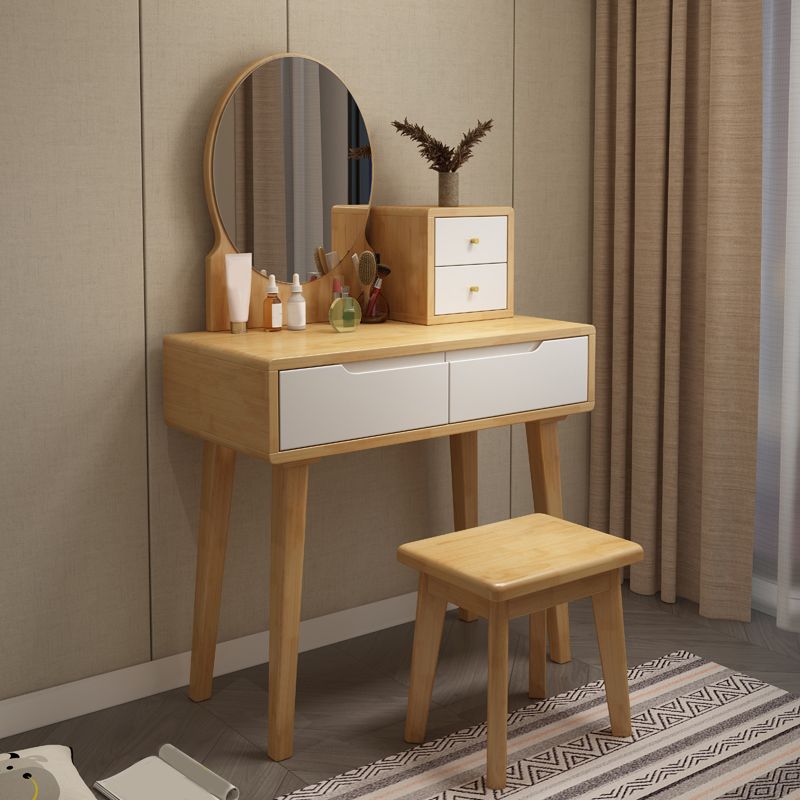 4 Drawer & Mirror Makeup Vanity Desk Rubber Wood Dressing Table Clearhalo 'Bedroom Furniture' 'furn' 'furn_makeup_vanities' 'Furniture' 'Makeup Vanities' 'makeup_vanities' 1200x1200_97dafc17-8ab6-46bf-a37c-d2b0c25a9641