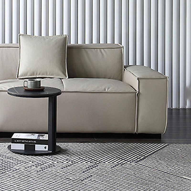 Genuine Leather Square Arm Sofa Contemporary Standard Sofa with 3 Pillows